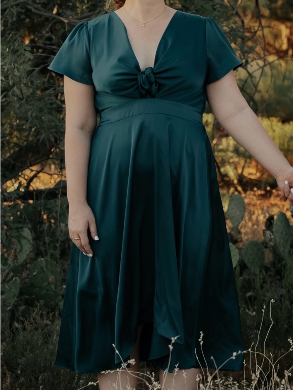 Baltic Born Teal Satin Tie-Front Midi Dress